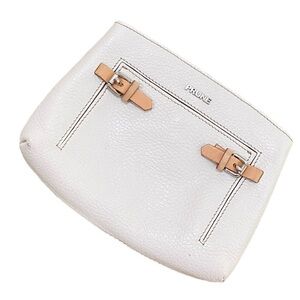 Prune ivory 100% pebble leather purse with zipper closure contrast tan buckles